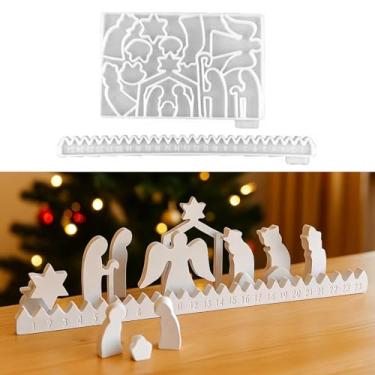 Imagem de Conjunto de moldes de silicone de contagem regressiva de Natal, presépio de Natal com enfeites de mesa de anjo, moldes de fundição de resina epóxi para calendário de contagem regressiva de 23 dias