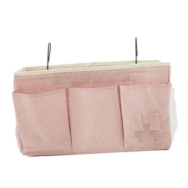 Imagem de WeiLaiKeQi Bolsa de armazenamento suspensa para cabeceira, organizador de cabeceira, vários bolsos para porta-revistas, controle remoto, sofá lateral, Rosa