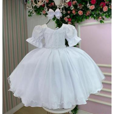 Imagem de Vestido Infantil Bella Child Priscila Branco com Detalhes em Tule e Bo
