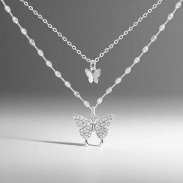 Imagem de Corrente minimalista de alta qualidade de borboleta de camada dupla com diamantes brilhantes, exalando um presente de senso de temperamento
