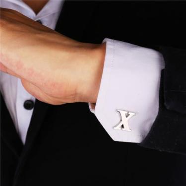 Imagem de Abotoaduras iniciais de aço inoxidável 26 abotoaduras de letra inicial do alfabeto camisas de casamento de negócios A-Z, One Size, Aço inoxidável, Sem Pedra Preciosa