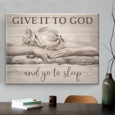 Imagem de Pôster de arte de parede Give It To God And Go To Sleep, acima da cama, decoração de parede cristã, imagens em tela emolduradas para quarto de hóspedes, 20 x 25 cm
