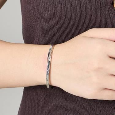 Imagem de Pulseiras de aço inoxidável para homens e mulheres, pulseira de elos cubanos gravados, joia inspiradora de palavras de incentivo, One Size, Aço inoxidável, Sem Pedra Preciosa