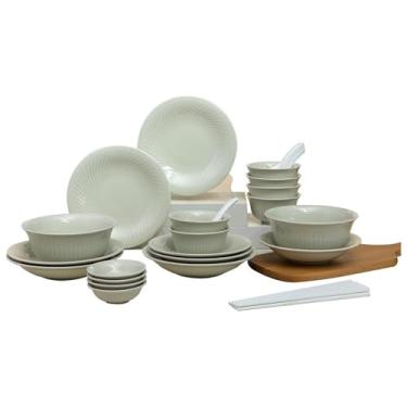 Imagem de Prato de carne ocidental estilo creme de cerâmica utensílios de mesa frescos e simples - ciano - conjunto de 16 peças