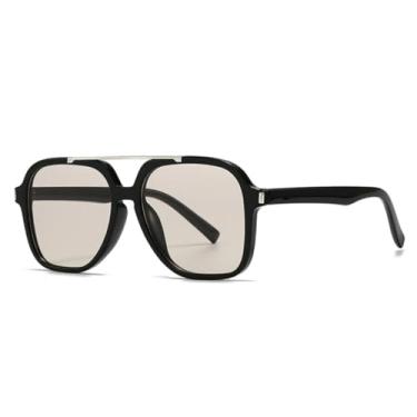 Imagem de JRLLFD Óculos de sol femininos grandes com ponte dupla, armação retrô UV400, rebites, escuros, masculinos (preto champanhe)