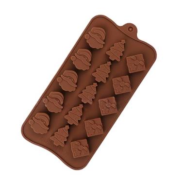 Imagem de Moldes de silicone para fazer chocolate – Molde de bolo de Natal de 15 cavidades em marrom para criações de confeitaria e confeitaria de férias