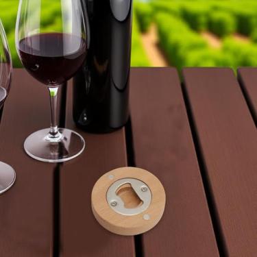 Imagem de Generic 1 Abridor de garrafas Magnético Manchado Gato Cerveja Madeira Faia Ímã Redondo Madeira Marrom Claro 6,5 x 1,5 cm