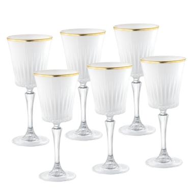 Imagem de Barski Taças de vinho, conjunto de 6, cor branca com borda dourada, taças de vinho para vinho tinto ou branco, taças de água/taças de água coloridas elegantes, copos de vinho coloridos, 293 g - Feito