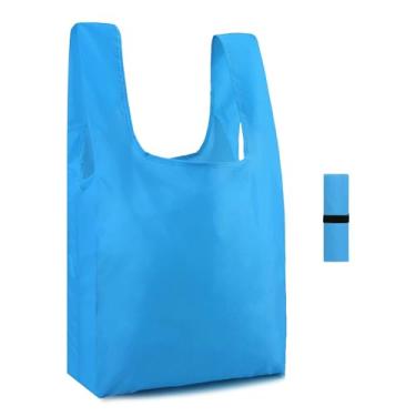 Imagem de Sacolas de compras reutilizáveis azuis de poliéster dobrável, estampa geométrica de flores de animais fofos, sacolas de compras reutilizáveis extra grandes, resistentes de 23 kg, laváveis na máquina