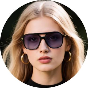 Imagem de Óculos de sol aviador retrô clássicos com lentes quadradas para homens e mulheres, ideais para moda urbana, viagens e atividades ao ar livre, Moldura preta