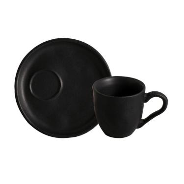 Imagem de Conjunto com 6 Xícaras De Café Bio 70ml com 6 Pires Descentralizado Preto Matte