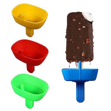 Imagem de 4 peças de suporte de picolé sem gotejamento, porta-sorvete reutilizável com suporte de picolé congelado com palha, suportes laváveis para picolé de gelo (vermelho, azul, amarelo, verde)
