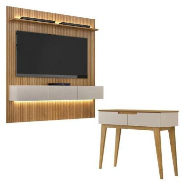 Imagem de Home Suspenso Frisado Curitiba 180 Com Led E Aparador Bellíssima Cinamomo Off White - Valdemóveis