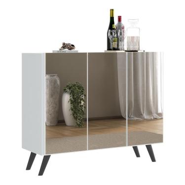 Imagem de Aparador Buffet 3 Portas Com Espelho Retrô Vegas V1013 Branco/Preto Branco/Preto