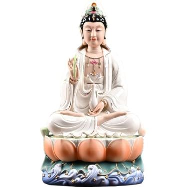 Imagem de Estátua de cerâmica Guan Yin - Quan Yin feita à mão, Kwan Yin, Quan Am, Kuan Yin para altar de meditação, estátua de Buda feminina - Deusa da Misericórdia e Compaixão, decoração chinesa, presentes