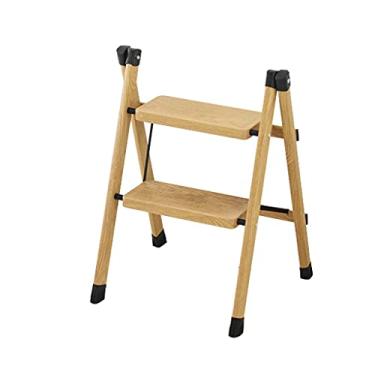 Imagem de Escadas dobráveis com 2 degraus escada design de madeira escadas de metal leve dobrável com escada de pedal larga bonita para casa escada resistente (cor: Escada A) (Escada B)