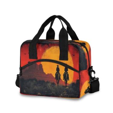 Imagem de Blueangle Lancheira isolada com estampa de cowboy do oeste americano, alça de ombro removível e alça - lancheira reutilizável para homens e mulheres (247)