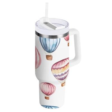 Imagem de Blueangle Copo isolado de 850 g com alça e tampa de canudo - Caneca de viagem de aço inoxidável à prova de vazamento, balão de aquarela a vácuo de parede dupla (372)