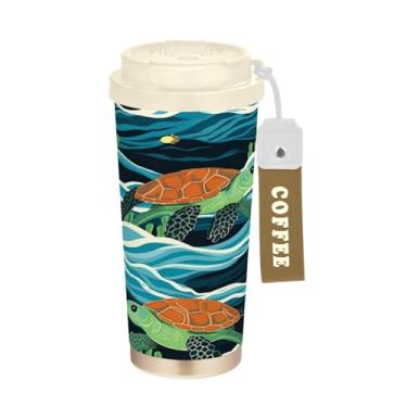 Imagem de Blueangle Caneca de café com isolamento térmico de tartarugas marinhas fofas - copo de aço inoxidável à prova de vazamento e derramamento para acampamento e ar livre, garrafa de água reutilizável de