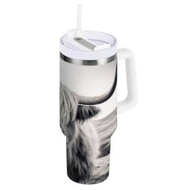 Imagem de Blueangle Copo isolado de 850 g com alça e tampa de canudo - Caneca de viagem de aço inoxidável à prova de vazamento, garrafa de água de vaca de chifre longo a vácuo de parede dupla (447)