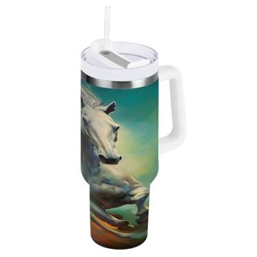 Imagem de xigua Copo Majestic Horse 1,134 g com tampa e canudo, aço inoxidável de vácuo duplo isolado garrafa de água esportiva suporte para copo de café de viagem à prova de vazamento para bebida gelada