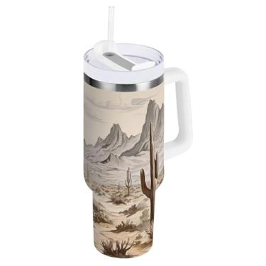 Imagem de xigua Copo vintage Western Cowboy de 850 g com tampa e canudo, aço inoxidável de vácuo duplo isolado garrafa de água esportiva suporte para copo de café de viagem à prova de vazamento para bebida