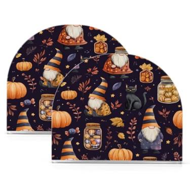 Imagem de ATTX Pacote com 2 porta-guardanapos de acrílico de Halloween com design de potes de doces de gnomos fofos - organizador de mesa decorativo para cozinha, restaurante, decoração de férias de casa #393