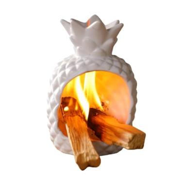 Imagem de Mini suporte de incenso para lareira de abacaxi com luz brilhante, queimador de aromaterapia de cerâmica – suporte multiuso de incenso/chip para decoração de casa, suporte Palo Santo