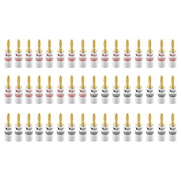 Imagem de Nakamichi Série Excel Plugue banana banhado a ouro 24 k 12–18 AWG 4 mm para alto-falantes amplificador Hi-Fi receptor AV estéreo home theater cabo de áudio conector de parafuso, 48 peças (24 pares)