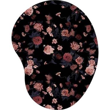 Imagem de Mouse Pad Ergonômico Gota Rosas Pequenas Escuras Fundo Preto