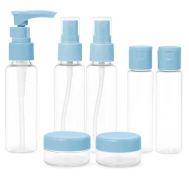 Imagem de Kit de Viagem com Frascos Recarregáveis 7 Peças – Antivazamento, Transparente e Perfeito para Organizar Cosméticos e Higiene (AZUL)