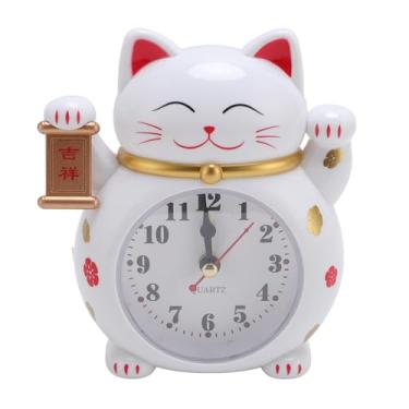 Imagem de Pissente Relógio Lucky Cat, Maneki Neko Beckoning Cat Relógio Despertador de Quartzo Preciso Com Som de Toque Claro para Quarto de Escritório Doméstico (YF2025B)
