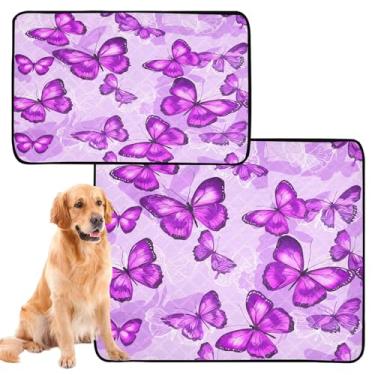 Imagem de CEBUGI Almofadas de xixi laváveis para cães, pacote com 2, almofadas impermeáveis para filhotes de cachorro, antiderrapante, à prova de vazamento, para cama de cercadinho, borboletas roxas