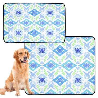 Imagem de CEBUGI Almofadas de xixi laváveis para cães, pacote com 2, almofadas impermeáveis para filhotes de cachorro, antiderrapante, à prova de vazamento, para cama de cercadinho, padrão azul