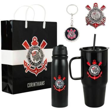 Imagem de Kit Presente Torcedor Garrafa Caneca Chaveiro Broche - Corinthians - M
