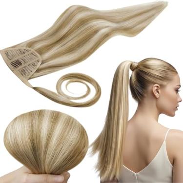 Imagem de RUNATURE Extensões De Cabelo Humano Rabo Cavalo 20" 80G Loiro Dourado Com Mechas Claras Extensão Real Apliques Natural Longo Enrolado Macio