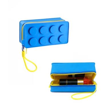 Imagem de Estojo de lápis Blue Bricks com compartimentos com zíper, bolsa de papelaria para estudantes