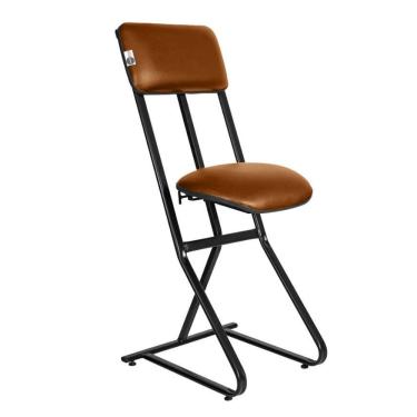 Imagem de Banqueta Alta Linha Security Assento Sintético Base Aço Encosto Alto Altura Ajustável Marrom Design Office Móveis