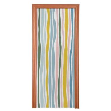 Imagem de Wassud Capa de porta simples com linhas pastel, decoração de porta de Halloween, faixa interna e externa, decoração de casa grande 91 cm x 248 cm