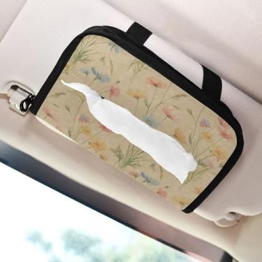 Imagem de SEHANY Porta-lenços de papel de carro floral fofo colorido, caixa de lenços para carro, viseira solar, porta-guardanapos retangular, dispensador de máscara de carro, caixa de lenços para veículos