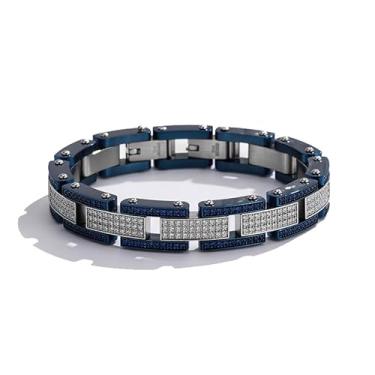 Imagem de Qing Birdee Pulseira masculina de luxo de aço inoxidável, design de corrente de zircão pavé, 13 mm de largura, 21 cm, disponível em prata, ouro, preto, One Size, Aço inoxidável, Sem Pedra Preciosa