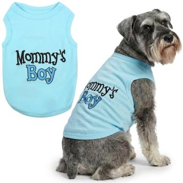 Imagem de Parisian Pet Camiseta para cachorro com palavras bordadas "Mommy's Boy" - Roupas 100% algodão para meninos - Camiseta respirável para meninos - Camisetas laváveis na máquina para cães grandes, 2GG