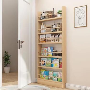 Imagem de Prateleira organizadora de revistas com porta atrás, prateleira de livros de madeira, 3/4/5/6 camadas atrás da porta para espaço estreito interno, sala de estar, escritório em casa, 60 x 10 x 178 cm