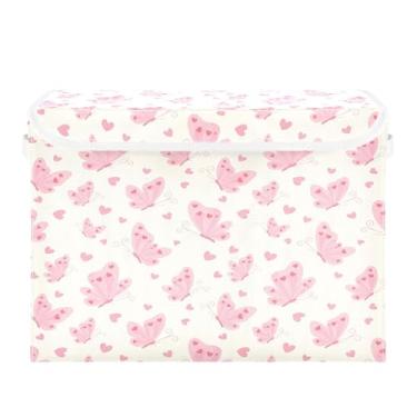 Imagem de Burbuja Caixa de armazenamento de borboletas rosa com tampa e alças, grande caixa de armazenamento dobrável para prateleiras armário quarto escritório organizador