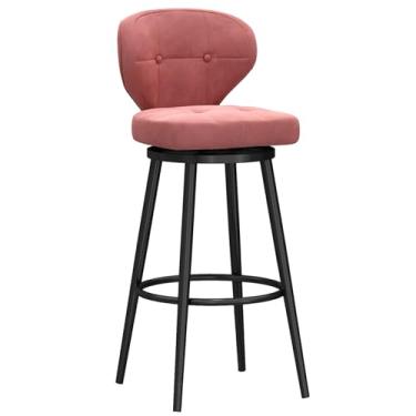 Imagem de Banquetas de bar estofadas giratórias de veludo com apoio para os pés de metal, bancos de bar com altura giratória conjunto de 1, bancos de balcão com encosto, cadeira de bar moderna para ilha de