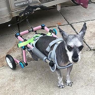Imagem de Cadeira de rodas rosa para cães pequenos | Carrinho ajustável de 2 rodas | Moldura de alumínio leve | Suporte de perna traseira para cães com deficiência e idosos | Ajuda de mobilidade
