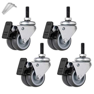 Imagem de Rodas giratórias resistentes de 5 cm - Rodízios de placa de roda dupla para carrinhos, móveis e transporte industrial - Rodas de substituição de borracha durável