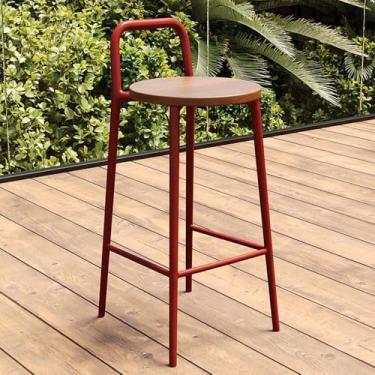 Imagem de Banqueta de bar redonda verde industrial com encosto e apoio para os pés 75 cm - Cadeira de bar para cozinha de café da manhã para decoração de casa moderna