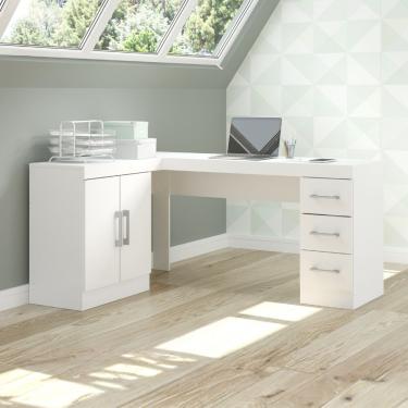 Imagem de Mesa Escritório De Canto Home Office 2 Portas 3 Gavetas Menu Móveis Branco