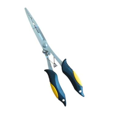 Imagem de Alicate de pesca multifuncional, tesoura de remoção de gancho, alicate longo de aço inoxidável com pinças de borracha acessórios de pesca (amarelo)